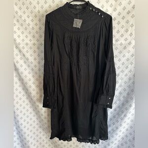 J. Crew Black Button Neck Embroidered Dress